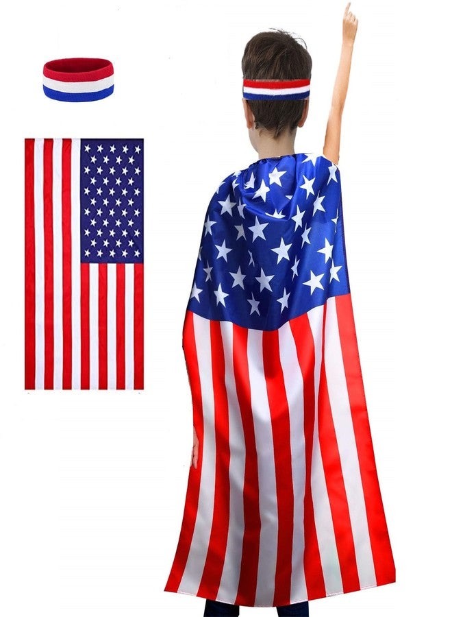 Ankelesz Boys American Flag Costume Cape, USA Flag Headband for 4th of July Independence Day Celebration - Image 3