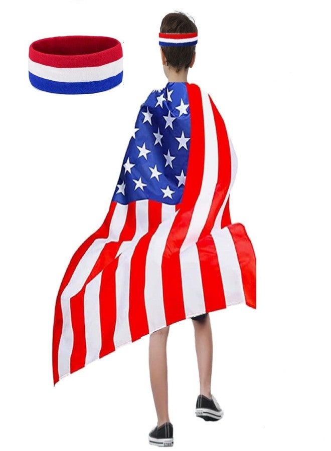 Ankelesz Boys American Flag Costume Cape, USA Flag Headband for 4th of July Independence Day Celebration - Image 2