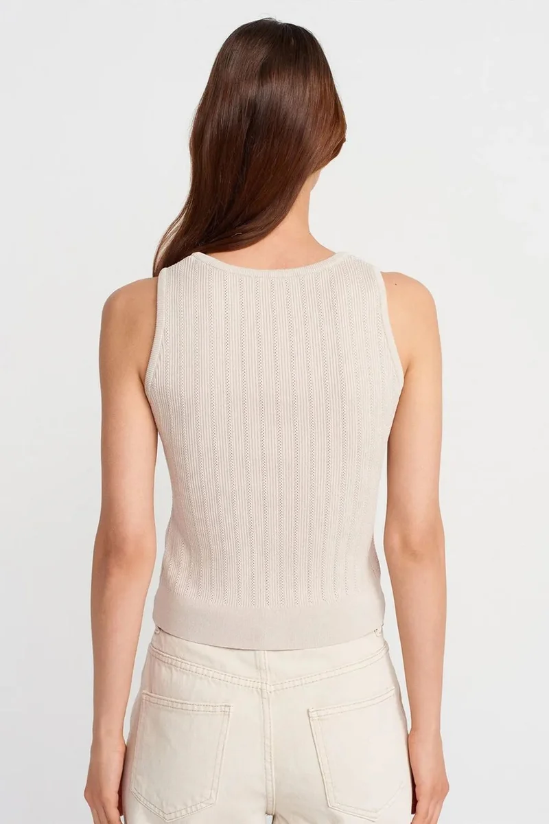 Dilvin Oatmeal Natural DILVIN Ribbed Sleeveless Slim-fit Blouse for Women | Best Price UAE