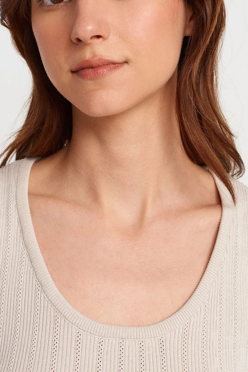 Dilvin Oatmeal Natural DILVIN Ribbed Sleeveless Slim-fit Blouse for Women | Best Price UAE