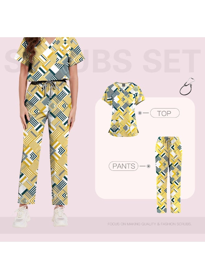 NIBEMINENT Surgical Uniforms Women Printed Medical Scrub Set Beauty Salon Workwear Pet Clinical Scrubs Top + Pant Doctor Nursing Tunic Suit - Image 1