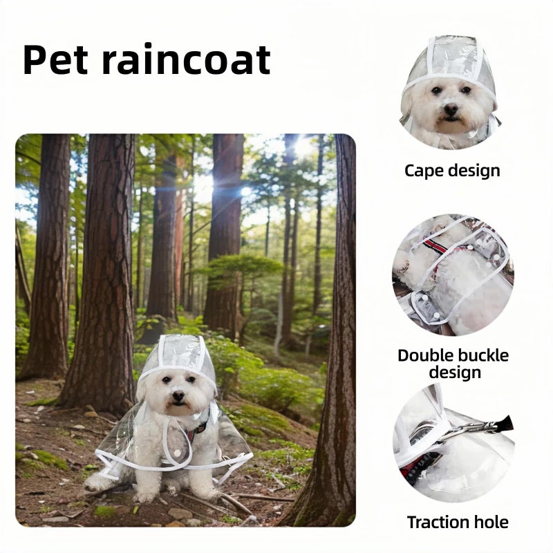 BUBBLE-FLY Clear Dog Rain Poncho for Small Medium Dogs,Heavy Waterproof Raincoat with Hidden Leash Hole&Adjustable Snaps,Pet Hooded Cape for Bichon Poodle (2.2-3lbs) (Transparent, Small) - Image 2