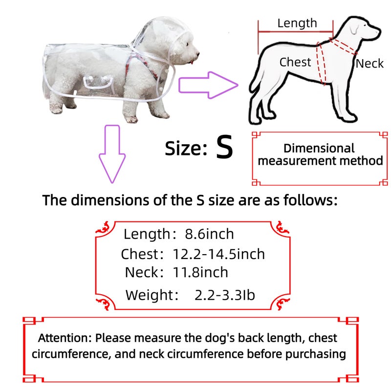 BUBBLE-FLY Clear Dog Rain Poncho for Small Medium Dogs,Heavy Waterproof Raincoat with Hidden Leash Hole&Adjustable Snaps,Pet Hooded Cape for Bichon Poodle (2.2-3lbs) (Transparent, Small) - Image 3
