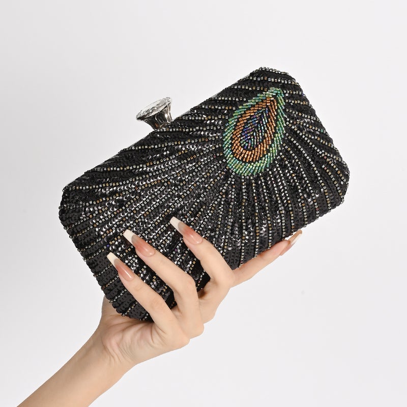 New Retro Chinese Peacock Sequins Embroidered Evening Bag Cheongsam Dress Evening Bag Hand Chain Women'S Bag - Image 4