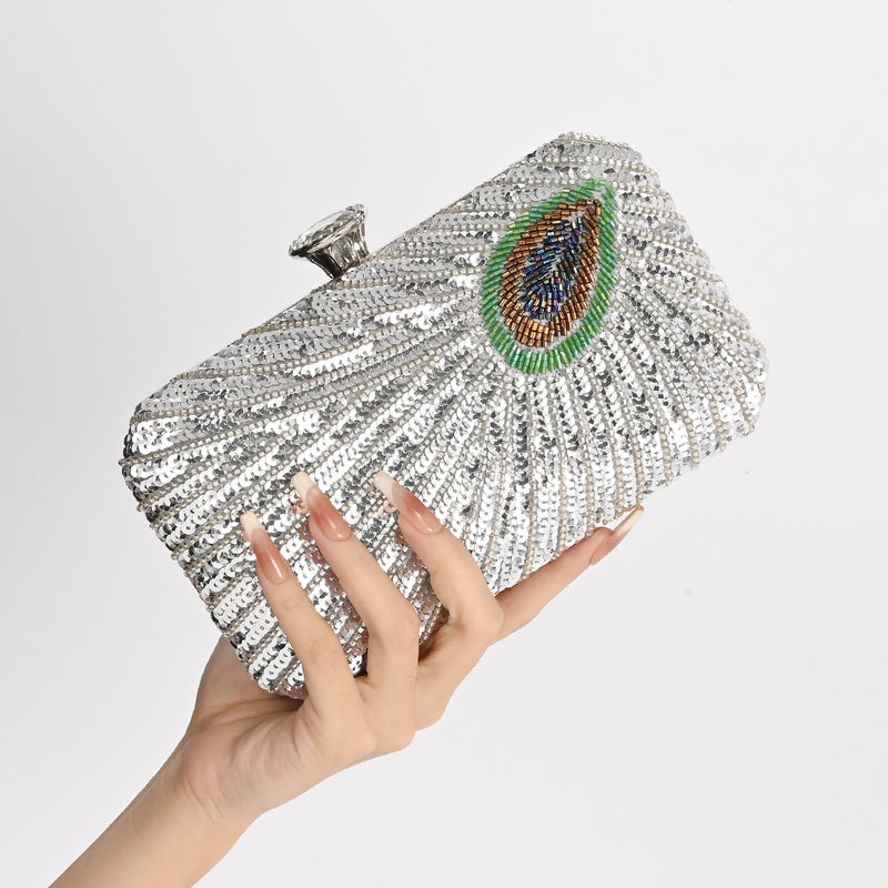 New Retro Chinese Peacock Sequins Embroidered Evening Bag Cheongsam Dress Evening Bag Hand Chain Women'S Bag - Image 5