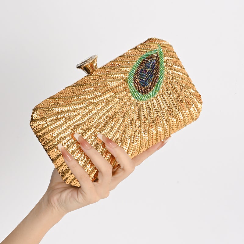 New Retro Chinese Peacock Sequins Embroidered Evening Bag Cheongsam Dress Evening Bag Hand Chain Women'S Bag - Image 3
