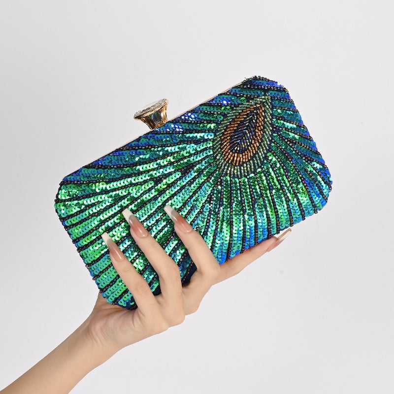 New Retro Chinese Peacock Sequins Embroidered Evening Bag Cheongsam Dress Evening Bag Hand Chain Women'S Bag - Image 2