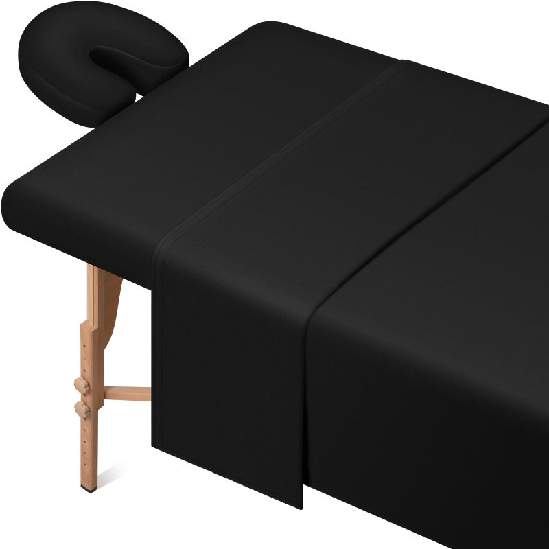 Comfyanno Massage Table Sheets Sets 3 Pcs Brushed Microfiber Massage Bed Cover Sheets Soft LightWeight Stain  Wrinkle Resistant Includes Flat  Fitted Sheet Face Cradle Cover  Black