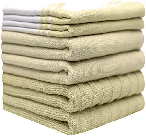 Bumble Towels Premium Kitchen Towels (20”x 28”, 6 Pack) | Large Cotton Dish Towels | Flat & Terry Highly Absorbent Kitchen Linen Set with Hanging Loop | Wide Stripe Sage Green - Image 2