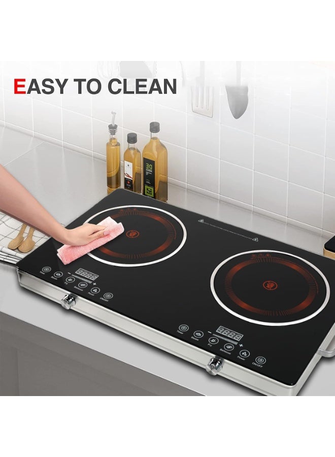Olympia Double Burner Infrared Cooker - 4 Digit LED Display, Multi-Stage Power Settings, Knob & Touch Control, Portable & Compact with Automatic Safety Switch  - Image 3