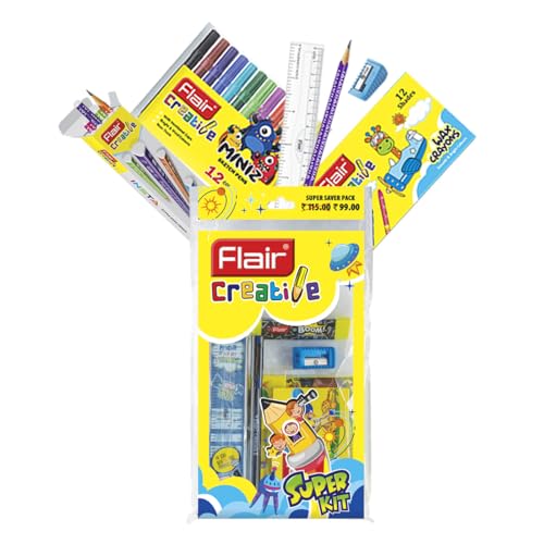FLAIR Creative Series Super Smart Kit | Combination Smart Kit for Your Creative Need | Use for Writing, Colouring, Drawing & Shading | Stationery Kit Ideal for Gifting | Pack of 1 Kit - Image 1