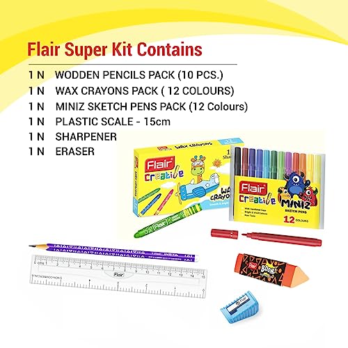 FLAIR Creative Series Super Smart Kit | Combination Smart Kit for Your Creative Need | Use for Writing, Colouring, Drawing & Shading | Stationery Kit Ideal for Gifting | Pack of 1 Kit - Image 3