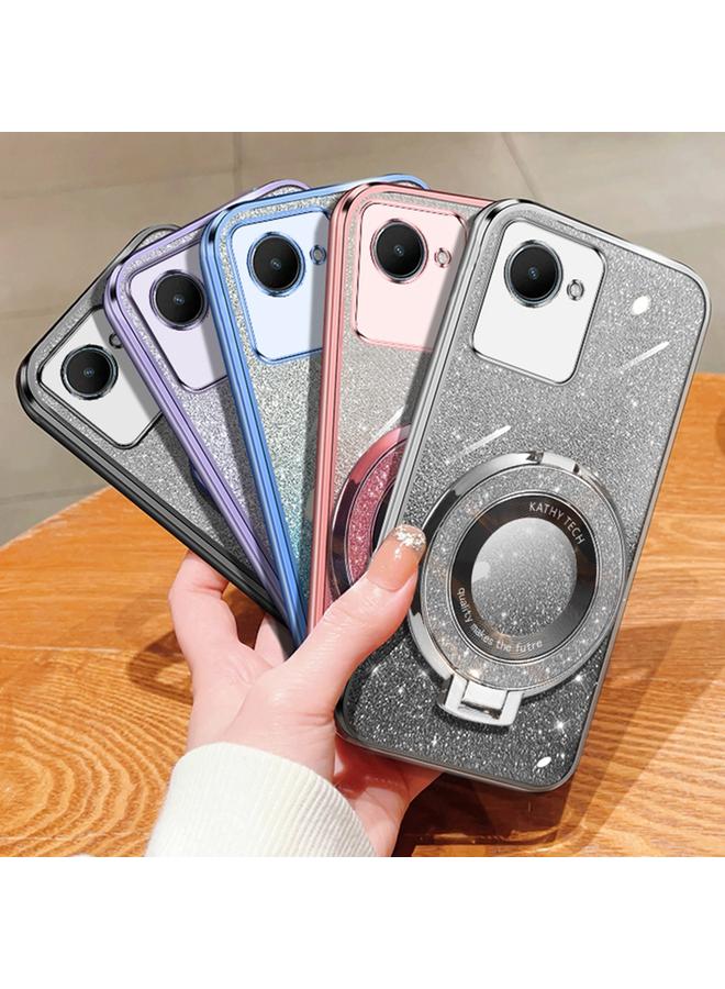 S-TOP Case For Realme C30S / C30 Plated Gradient Glitter Round Holder TPU Phone Case - Image 2