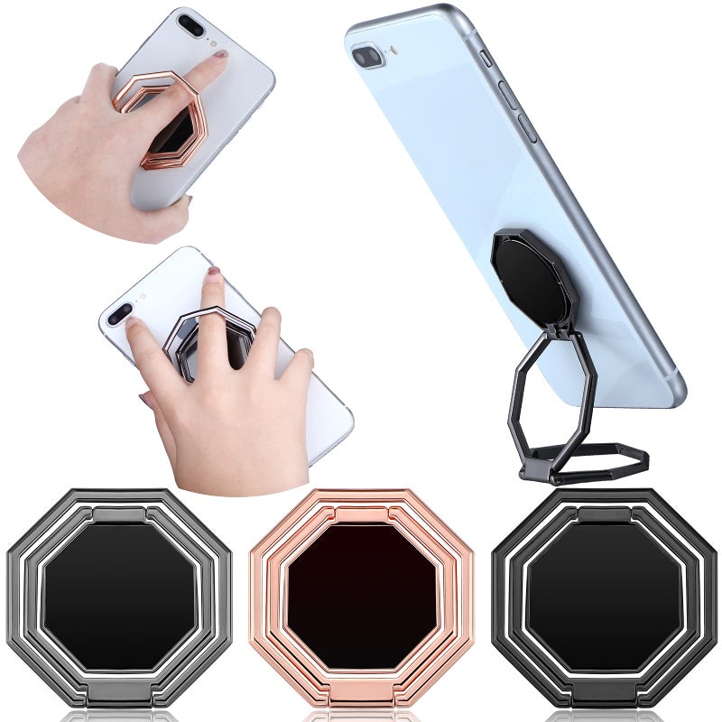 Frienda 3 Pieces Phone Ring Holder Stand Finger Kickstand 360 Degree Rotation Foldable Phone Grip Metal Cellphone Stand for Magnetic Car Mount Desk Compatible with Most Smartphones 3 Colors - Image 3
