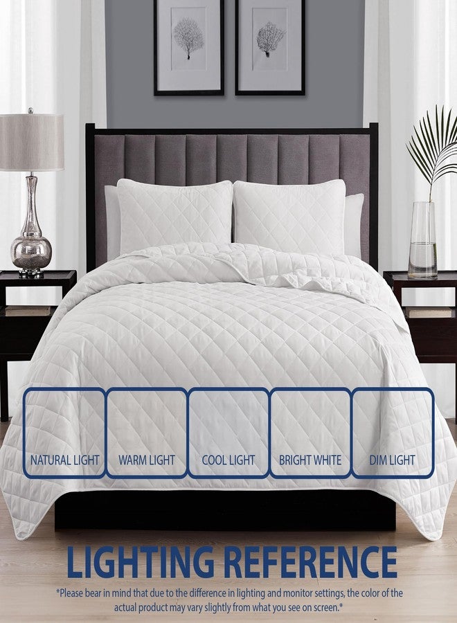 كاثي هوم طقم لحاف أساسي من الألياف الدقيقة بنمط ماسي من 3 قطع من كاثاي هوم، مناسب لجميع الفصول، أبيض، مقاس توين/توين إكس إل - Image 4