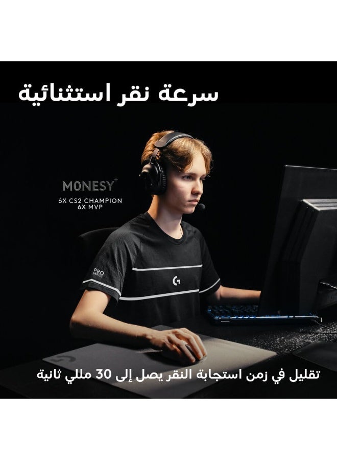 لوجيتيك ماوس الألعاب اللاسلكي Logitech G PRO X2 SUPERSTRIKE LIGHTSPEED، مزود بمفاتيح تناظرية مغناطيسية قابلة للتخصيص ذات استجابة سريعة (Rapid Trigger) واستجابة لمسية (Haptics) قابلة للتعديل، يتميز بوزن خفيف (61 جراماً) ومنفذ USB-C ومعدل تحديث (Polling Rate) يصل إلى 8K، متوافق مع أجهزة PC وMac - اللون الأبيض. - Image 2