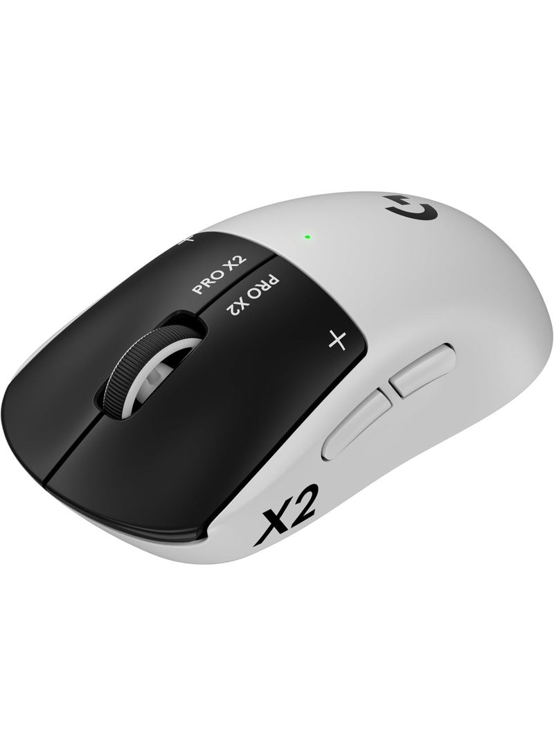 لوجيتيك ماوس الألعاب اللاسلكي Logitech G PRO X2 SUPERSTRIKE LIGHTSPEED، مزود بمفاتيح تناظرية مغناطيسية قابلة للتخصيص ذات استجابة سريعة (Rapid Trigger) واستجابة لمسية (Haptics) قابلة للتعديل، يتميز بوزن خفيف (61 جراماً) ومنفذ USB-C ومعدل تحديث (Polling Rate) يصل إلى 8K، متوافق مع أجهزة PC وMac - اللون الأبيض. - Image 1