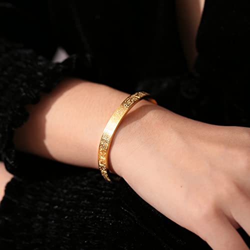 Qitian Islamic Jewelry Gifts for Women Allah Gold Bangles Bracelets Ayatul Kursi Arabic Cuff Bracelet for Women Men Islam Eid Ramadan Gifts （Gold-Thick ） - Image 2
