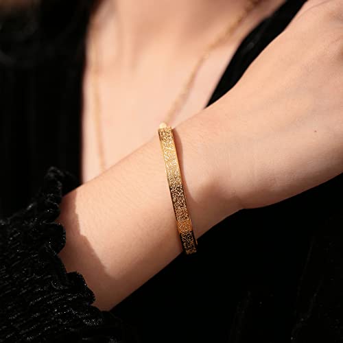 Qitian Islamic Jewelry Gifts for Women Allah Gold Bangles Bracelets Ayatul Kursi Arabic Cuff Bracelet for Women Men Islam Eid Ramadan Gifts （Gold-Thick ） - Image 4