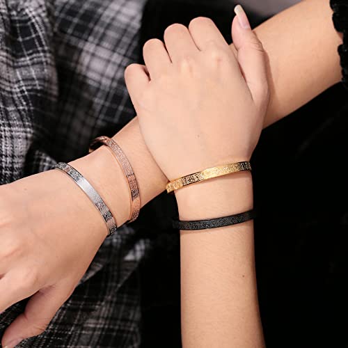 Qitian Islamic Jewelry Gifts for Women Allah Gold Bangles Bracelets Ayatul Kursi Arabic Cuff Bracelet for Women Men Islam Eid Ramadan Gifts （Gold-Thick ） - Image 5