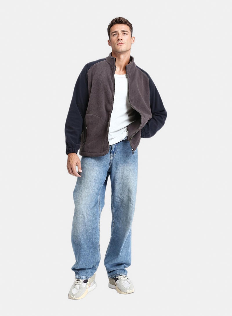 RAVIN Men Bi Tone Stand Collar Ziipped Jacket - Image 4