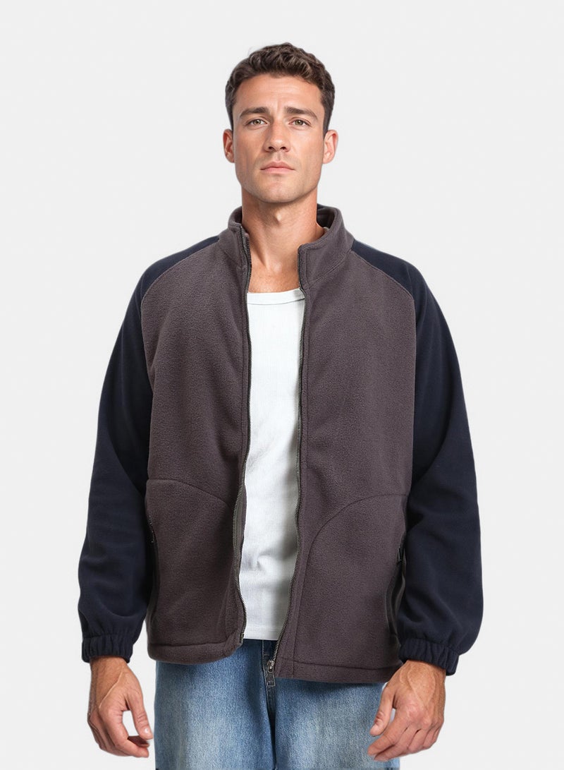RAVIN Men Bi Tone Stand Collar Ziipped Jacket - Image 1