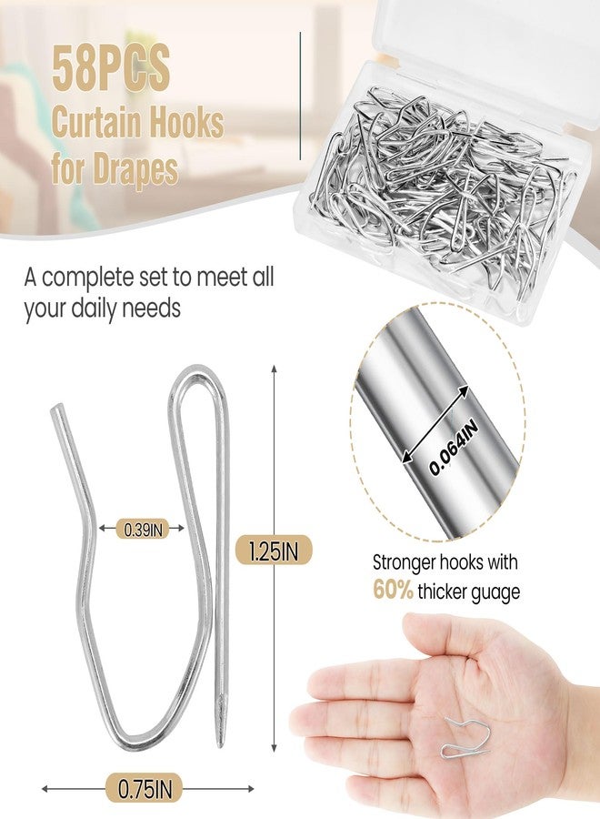 Junreox 1.25IN Curtain Hooks for Drapes, 58PCS Premium Rustproof Metal Drapery Hooks Pins for Header Type Window/Door/Shower/RV Curtains, Not for Tap-Top/Grommet Top/Red-Pocket Curtains - Image 2
