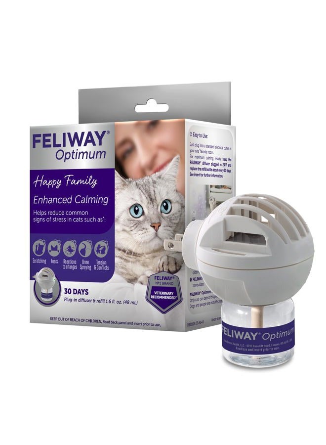 Feliway ® أوبتيموم 30 يومًا من جهاز تهدئة القطط بالفيرومونات، مجموعة بدء التشغيل، 48 مل - يساعد في تقليل علامات التوتر الشائعة في القطط والهررة، تهدئة محسّنة - Image 1