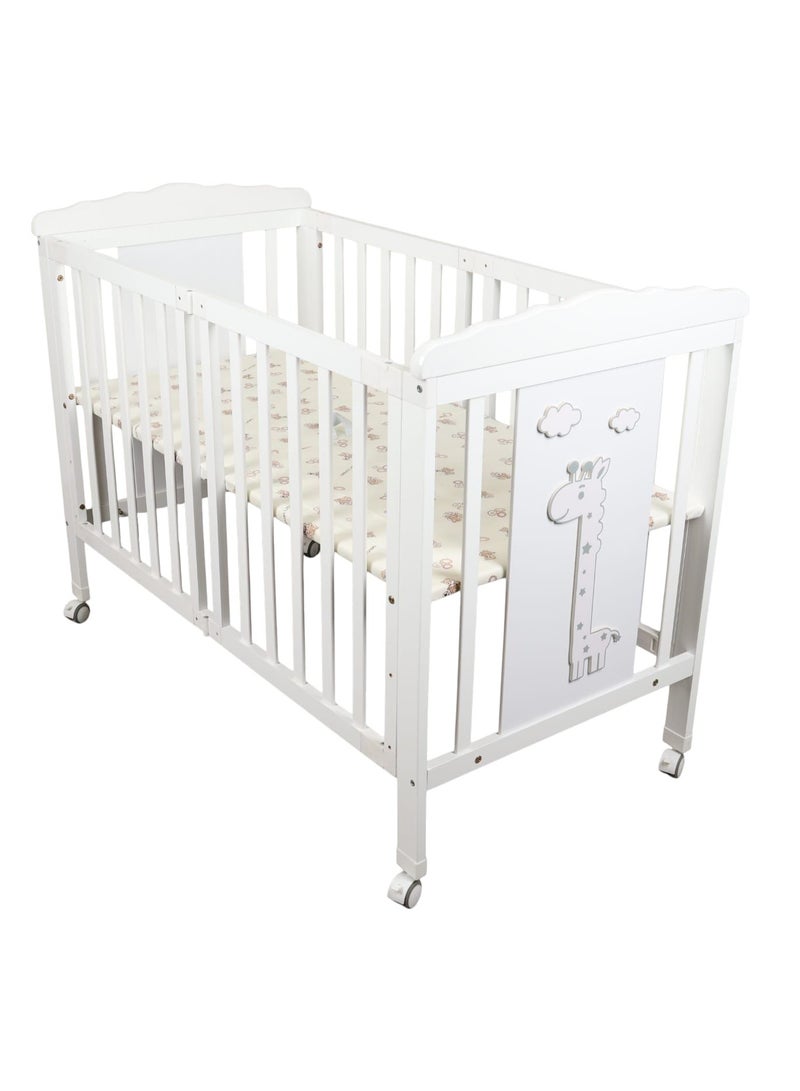 KM Foldable Wooden Baby Crib 120×60 cm with Mosquito Net and Wheels for Easy Mobility - Image 4