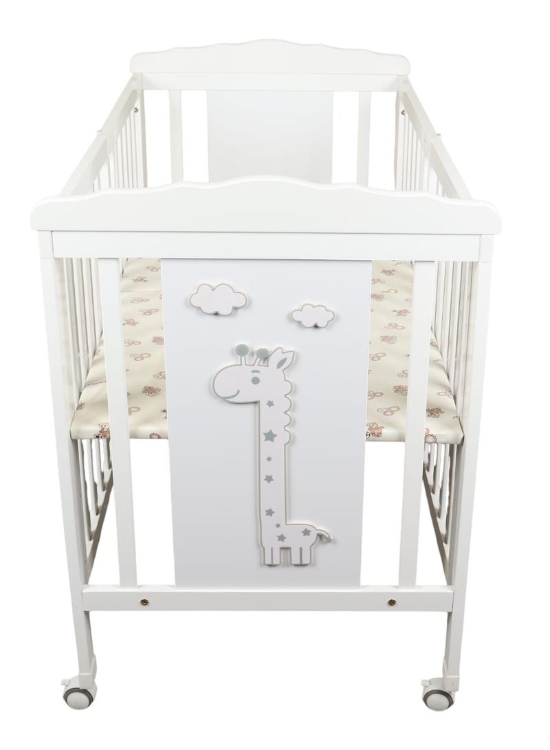KM Foldable Wooden Baby Crib 120×60 cm with Mosquito Net and Wheels for Easy Mobility - Image 5