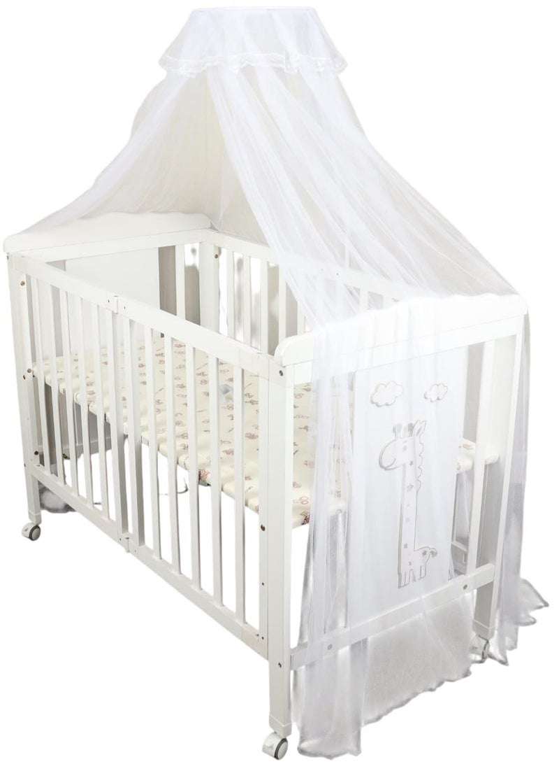 KM Foldable Wooden Baby Crib 120×60 cm with Mosquito Net and Wheels for Easy Mobility - Image 1