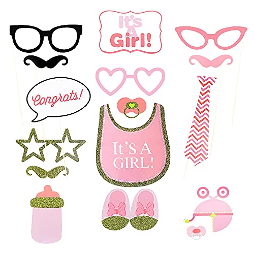 BIEAEIA Baby Shower Birthday Party Photo Booth Props Girl Pink Lovely Party Favor Supplies, 29 Pack - Image 2
