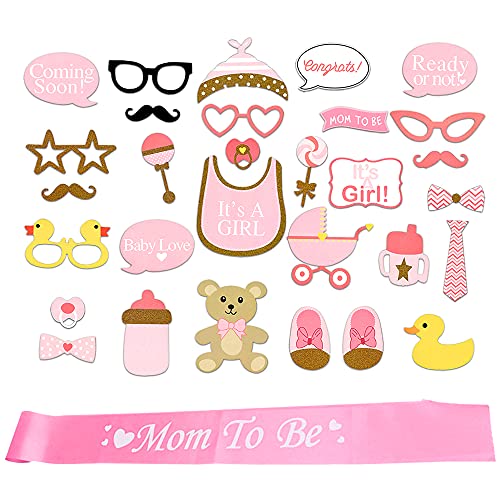 BIEAEIA Baby Shower Birthday Party Photo Booth Props Girl Pink Lovely Party Favor Supplies, 29 Pack - Image 4