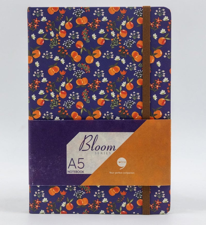 COMMA | Bloom Series | A5 Size | Hard Bound Notebook | 160 Pages | 100gsm Natural Shade Paper | PU Cover Material - Indigo - Image 1
