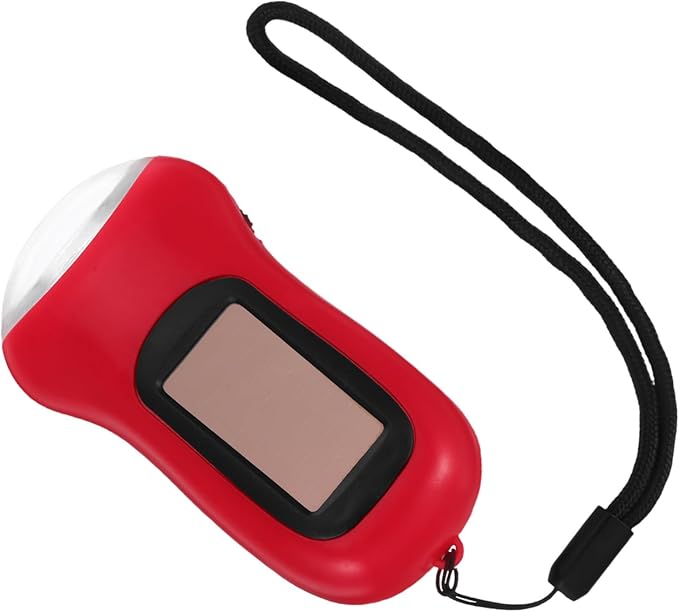 Solar Hand Crank Flashlight LED Emergency Lantern Dual Charging Portable Outdoor Camping Hiking Red - Image 1