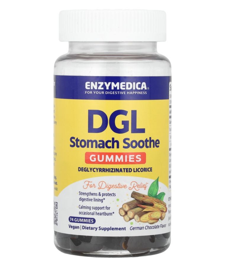 ENZYMEDICA DGL Stomach Soothe Gummies German Chocolate 74 Gummies (200 mg per Gummy)