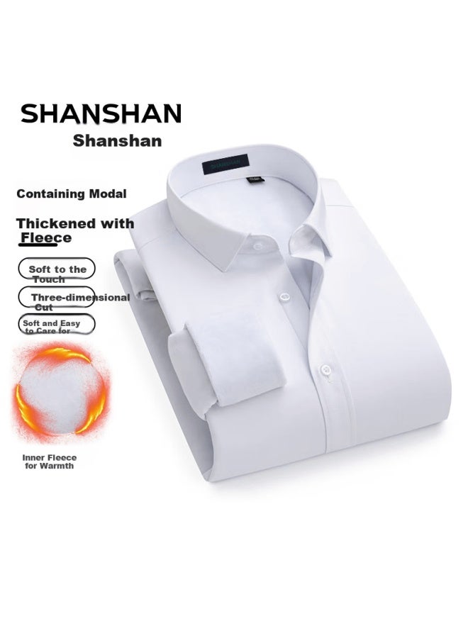 Shanshan Men's Long-sleeve Modal Fleece-lined Thick Warm Dress Shirt, Professional Attire For Autumn And Winter - Image 1