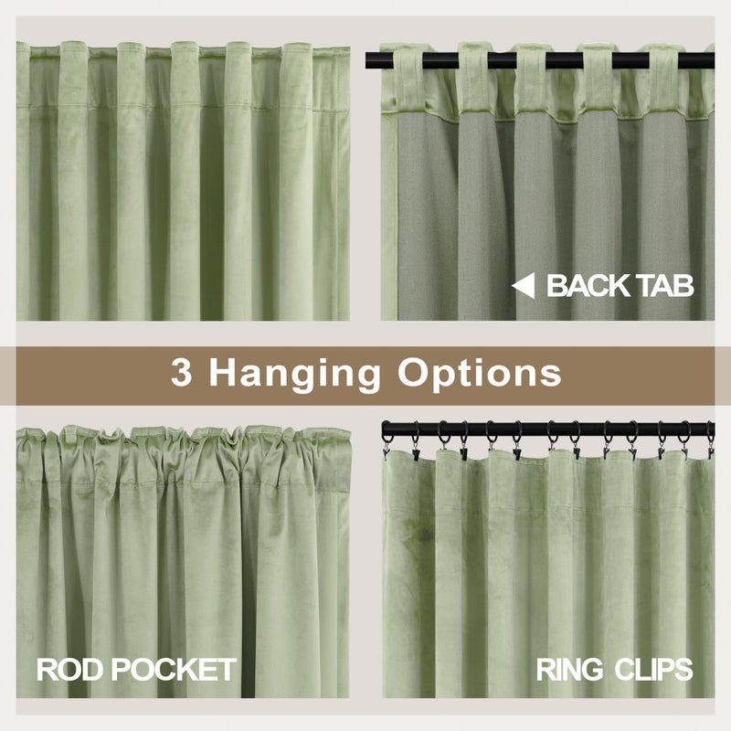 Pitalk Sage Green Velvet Curtains for Bedroom 84 Inch Length 2 Panels Set Thick Privacy Thermal Insulated Dark Out Room Darkening Light Sage Boho Curtain Drape for Living Room Luxury 84 Long Back Tab Pocket - Image 4