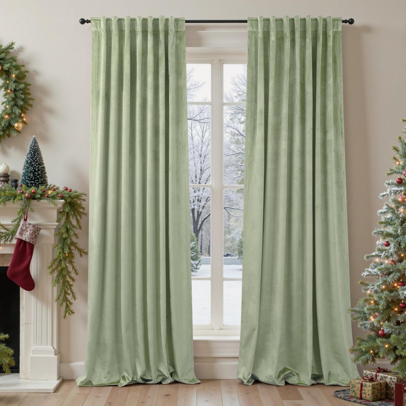 Pitalk Sage Green Velvet Curtains for Bedroom 84 Inch Length 2 Panels Set Thick Privacy Thermal Insulated Dark Out Room Darkening Light Sage Boho Curtain Drape for Living Room Luxury 84 Long Back Tab Pocket - Image 1
