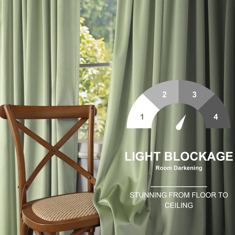 Pitalk Sage Green Velvet Curtains for Bedroom 84 Inch Length 2 Panels Set Thick Privacy Thermal Insulated Dark Out Room Darkening Light Sage Boho Curtain Drape for Living Room Luxury 84 Long Back Tab Pocket - Image 5