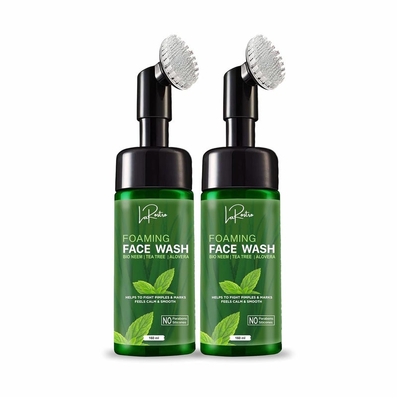 La Rostro Foaming Face Wash I Bio Neem I Tea Tree I Aloe Vera Foaming Face Wash With BuiltIn Face Brush Acne Face Wash No Parabens Silicon 160ml Pack of 2 - Image 1