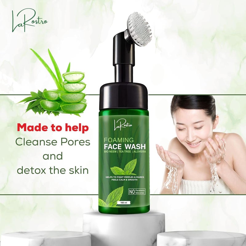La Rostro Foaming Face Wash I Bio Neem I Tea Tree I Aloe Vera Foaming Face Wash With BuiltIn Face Brush Acne Face Wash No Parabens Silicon 160ml Pack of 2 - Image 5
