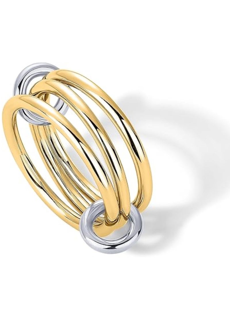 GUDOO 14K Gold Plated Interlocked Stackable Rings for Women - Statement Multi Ring Mixed Metals Stack - Cubic Zirconia Two-Toned Stacking Jewelry - Image 3