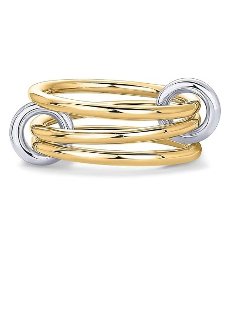 GUDOO 14K Gold Plated Interlocked Stackable Rings for Women - Statement Multi Ring Mixed Metals Stack - Cubic Zirconia Two-Toned Stacking Jewelry - Image 1