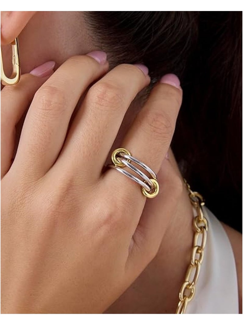 GUDOO 14K Gold Plated Interlocked Stackable Rings for Women - Statement Multi Ring Mixed Metals Stack - Cubic Zirconia Two-Toned Stacking Jewelry - Image 2