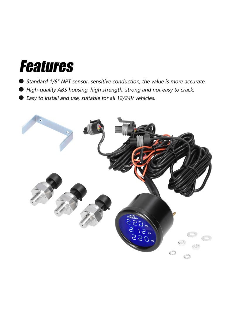 Generic Triple Display Air Pressure Guage LED Digital Air Suspension Gauge  - Image 2