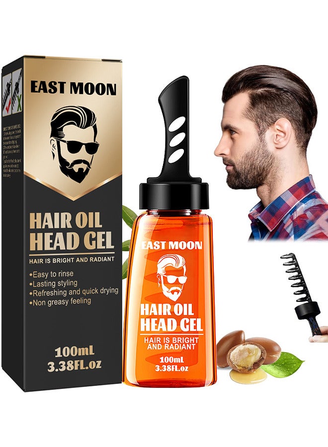 East Moon Men Hair Oil Head Gel, 2 In 1 Hair Wax Gel With Comb Long Lasting Fluffy Hair Men's Hair Styling Gel Tool Hair Wax Gel With Comb For Long-Lasting Hold, 100ML - Image 1