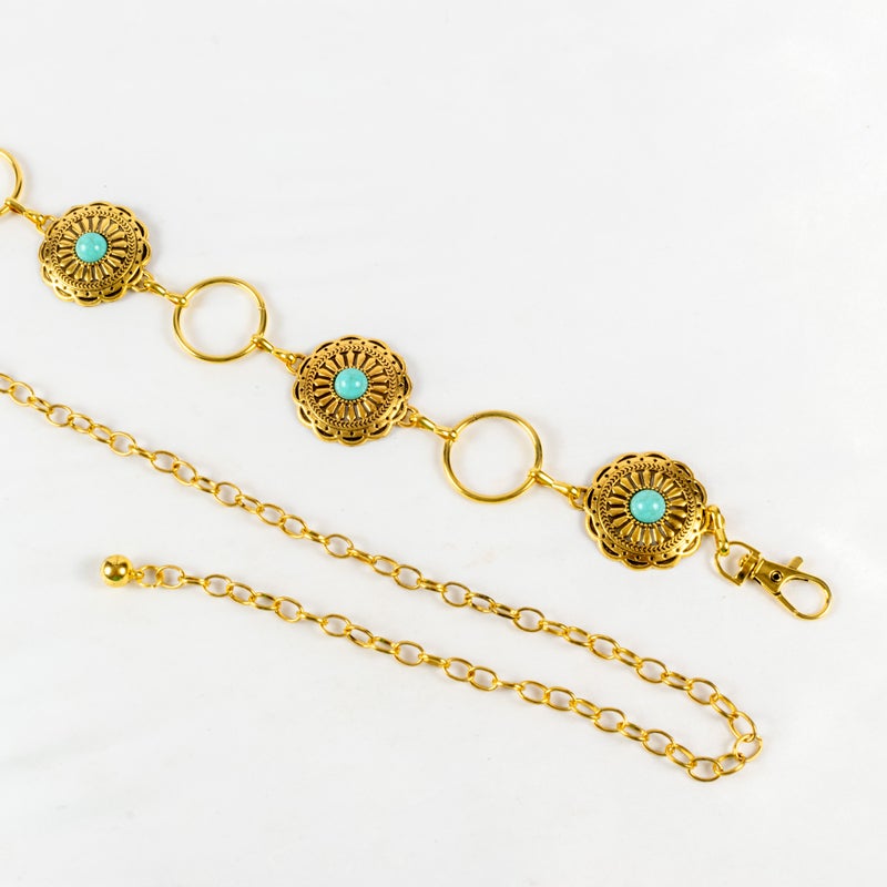 The Black Pearl Accessories Golden Turquoise Stone Metal Waist Belt For Her - Image 2