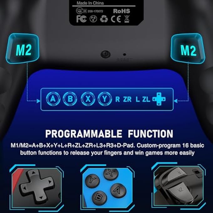 rayihni SWITCH PRO CONTROLLER FOR IOS/ANDROID, 1000 MAH WIRED PC CONTROLLER WITH PROGRAMMABLE, TURBO, 4-LEVEL VIBRATION, 6-AXIS GYRO, GAMEPAD COMPATIBLE WITH SWITCH/LITE/OLED - Image 3