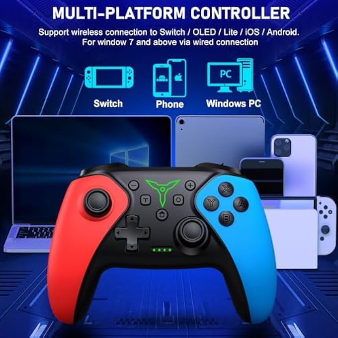 rayihni SWITCH PRO CONTROLLER FOR IOS/ANDROID, 1000 MAH WIRED PC CONTROLLER WITH PROGRAMMABLE, TURBO, 4-LEVEL VIBRATION, 6-AXIS GYRO, GAMEPAD COMPATIBLE WITH SWITCH/LITE/OLED - Image 2